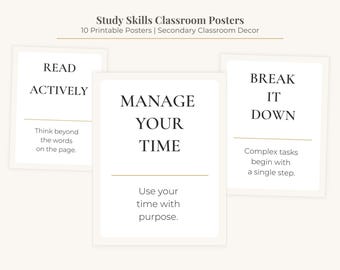 Póster de técnicas de estudio, pósteres para el aula, decoración para profesores, descarga digital, arte imprimible, decoración para la escuela secundaria, organización estudiantil de grado medio