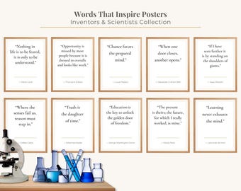 Póster con cita científica, imprimible, para decorar la pared del aula, idea de regalo para profesores, diseño motivacional, lámina inspiradora, boletín educativo.