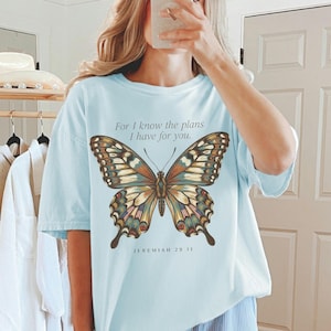 Jesus Shirt Women Faith Apparel Christian Mom Gift Encouragement Butterfly Bible Verse Tee Baptism Inspirational Scripture Top Prayer Tshirt