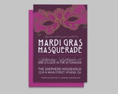 Mardi Gras Masquerade Party Invitation - Custom Printable PDF