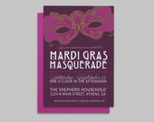 Mardi Gras Maskerade Partyeinladung - benutzerdefinierte druckfähiges PDF