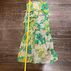 ヴィンテージ 1960年代ギア LTD モッズ ミニドレス ネオン サイケデリック 花柄 ダガーカラー 17.5インチ（身幅）