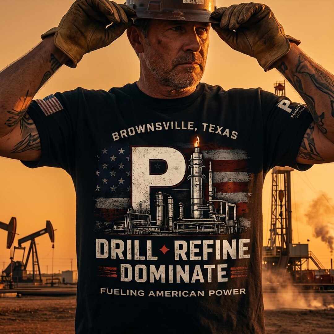 Brownsville Texas Oil Refinery T-Shirt | Drill Refine Dominate