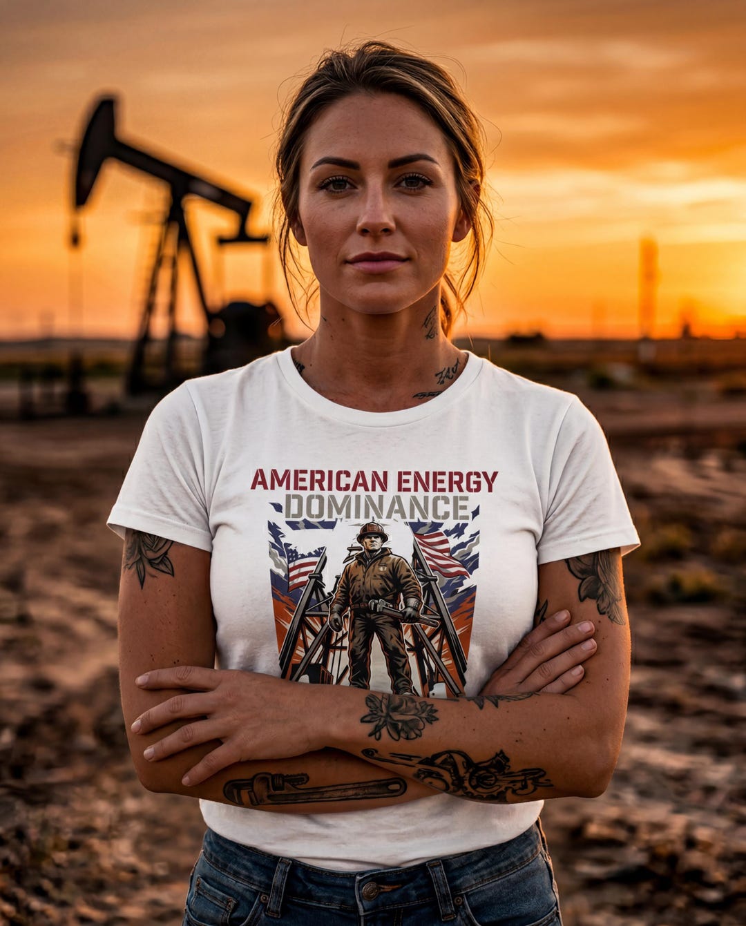 American Energy Dominance Crop Top | Oilfield Graphic Tee