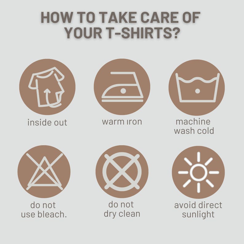 Puede incluir: Un gr&aacute;fico con instrucciones sobre c&oacute;mo cuidar las camisetas. El texto dice "&iquest;C&Oacute;MO CUIDAR TUS CAMISETAS?" con iconos y texto: del rev&eacute;s, plancha tibia, lavar a m&aacute;quina con agua fr&iacute;a, no usar lej&iacute;a, no limpiar en seco y evitar la luz solar directa.