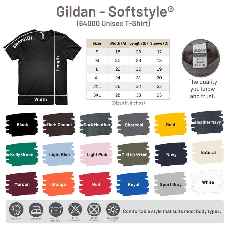 the gilan softstye shirt sizes chart