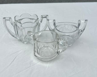 Lote de 3 azucareros de vidrio transparente vintage - Juego Heisey Indiana Chippendale EAPG