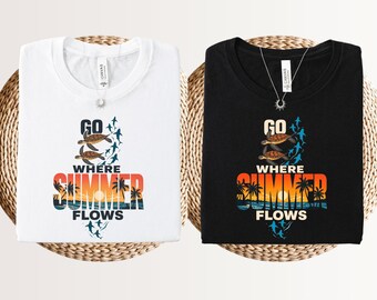 Go where summer flows shirt, retro shark tee, marine biology gifts, ocean conservation apparel, oceancore sealife, great white shark tee