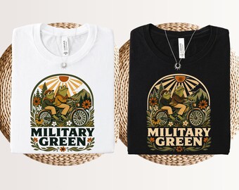 Military green grunge frog shirt retro toad tee weird stuff funny meme t-shirt lazy country animal top weird friend gift for nature lover
