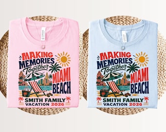 Making memories together miami beach smith family vacation 2026, 2026 beach memories shirt, Family summer vibes, Retro sunset rays tee