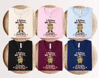 I follow my heart it usually leads me to the fridge shirt, funny cowboy frog tee, western frog shirt, lazy country animal meme gift.