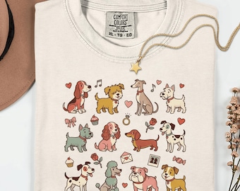 Camiseta con lindo dibujo de perros y corazones, sudadera con cara de perro, camiseta con ilustración de cachorro kawaii, suéter retro para amantes de las mascotas