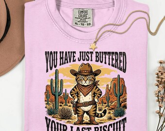 Camiseta de gato Last Biscuit: divertido regalo de gato vaquero para amantes del oeste.