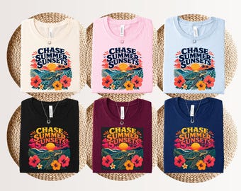 Chase summer sunsets shirt, ocean turtle sun tee, retro sunset rays, sea turtle shirt, sunkissed beach memories, hello summer retro top