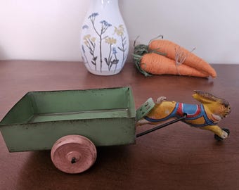 Vintage toy made by Louis Marx & Company tin lithograph Easter bunny pull toy, 1940s