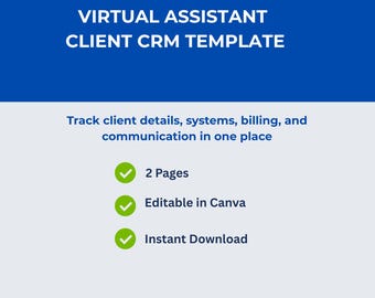 Virtuelle Assistent Krokodilklemme Vorlage | Klient Mangement System, Canva (Digitaler Download)