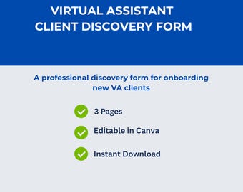 Virtual Assistant Client Discovery Form | Onboarding Questionnaire (Digital Download)