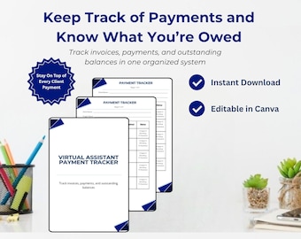 Virtual Assistant Payment Tracker | Invoice & Payment Log (Digital Download)