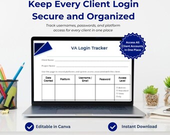VA Login Tracker Template | Client Passwords, Systems Organizer (Digital Download)