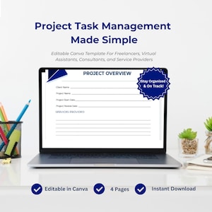 Project Task Manager Template | Freelancer Workflow Planner (Canva)