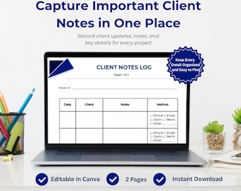 VA Client Notes Log | Communication Tracker Template (Digital Download)