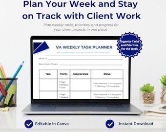 VA Weekly Task Planner | Client Work Productivity Tracker (Digital Download)