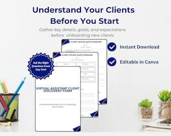 Formulario de descubrimiento de clientes para asistentes virtuales / Cuestionario de incorporación (Descarga digital)