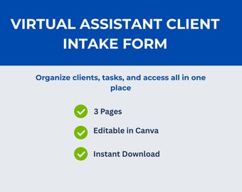 Klientinaufnahme des Virtuellen Assistenten | Einstiegsvorlage, bearbeitbare Canva (Digitaler Download)