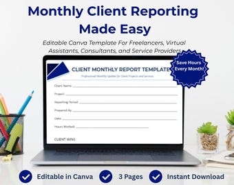Client Monthly Report Template | Canva, Freelancer VA Update (Editable PDF)