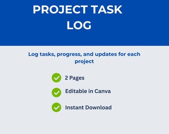 Mall för projektuppgiftslogg | Freelancer VA-uppgiftsspårare (Canva)