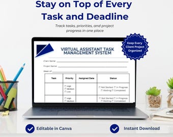 Virtual Assistant Task Management System | Client Project Tracker (Digital Download)