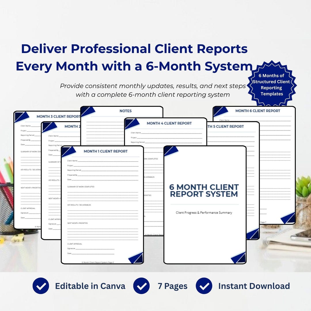 6 Month Client Report Template | Canva Progress Tracker (digital ...