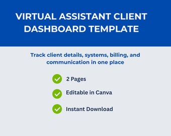 Virtueller Assistent Klient Dashboard Vorlage | crmm System, Canva (Digitaler Download)