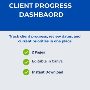 Modello di dashboard per la gestione dei progressi dei clienti / Strumento di monitoraggio per freelance / Canva (Download digitale)