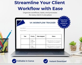 VA Client Workflow Tracker | Task Management Template (Digital Download)