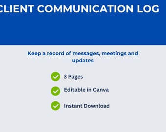 Mall för klientkommunikationslogg | Spåra meddelanden, möten (digital nedladdning av Canva)