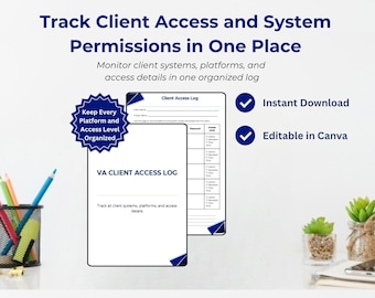 Plantilla de registro de acceso de clientes de VA / Rastreador de contraseñas (Descarga digital)