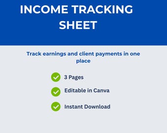 Inkomstspårningsblad för frilansare | Kundbetalningar, fakturor (Canva-mall)
