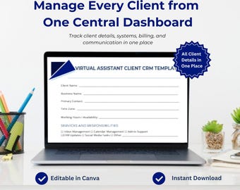 Virtual Assistant Client Dashboard Template | CRM System, Canva (Digital Download)