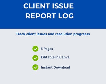 Rapportlogg för klientproblem | Mall för frilansspårning (digital nedladdning)