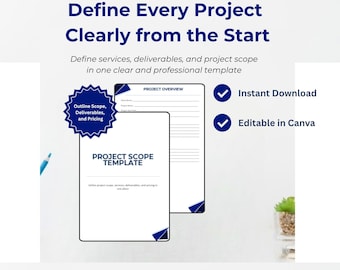 Modèle de portée du projet pour les indépendants | Produits livrables pour le client, prix (téléchargement canva)