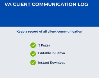 Klient Kommunikationslog | VA Tracker, bearbeitbare Canva Vorlage (Digitaler Download)