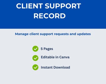 Mall för kundsupportspårning | Frilansande VA-förfrågningslogg (redigerbar i Canva)
