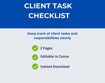Mall för klientuppgiftschecklista för frilansare | Redigerbar Canva-projektspårare (digital nedladdning)