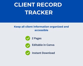 Mall för klientregisterspårning | Freelancer VA CRM | Redigerbar Canva (digital nedladdning)