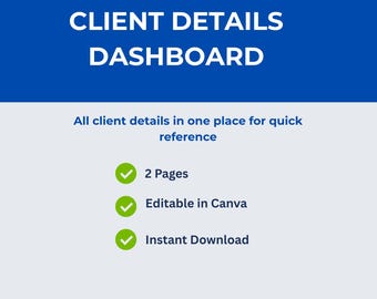 Client Details Dashboard Template | CRM System for Virtual Assistants (Canva, Digital Download)