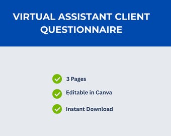 Virtueller Assistent Kundenfragebogen | Intake Form Vorlage (Digitaler Download)