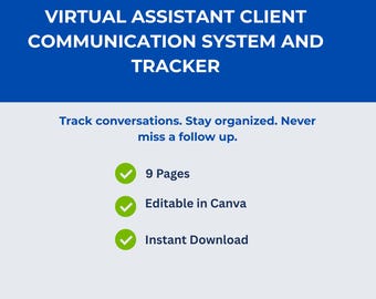 Virtual Assistant Client Communication System | Workflow Tracker (Canva, Digital Download)