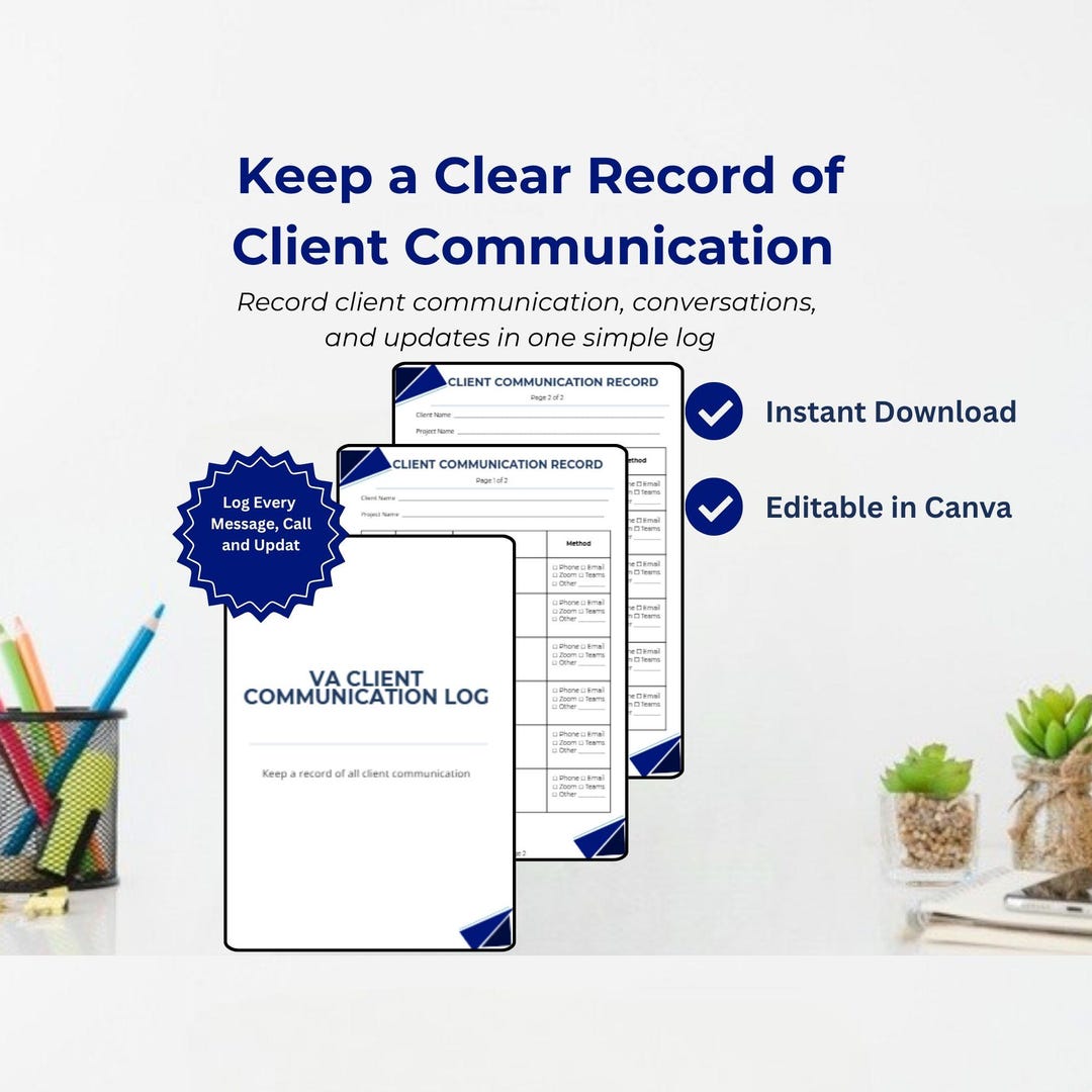 Client Communication Log | VA Tracker, Editable Canva Template (digital ...