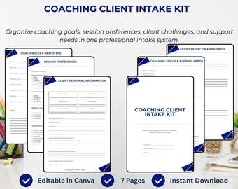 Coaching Client Intake Form Template, Editable Canva Onboarding Questionnaire (Digital Download)